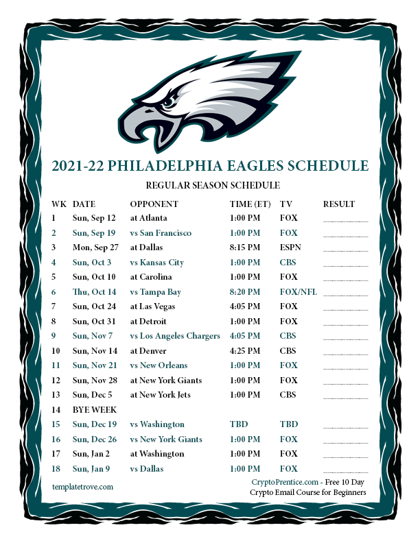 Printable 2021 2022 Philadelphia Eagles Schedule