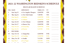 Printable 2021 2022 Washington Redskins Schedule