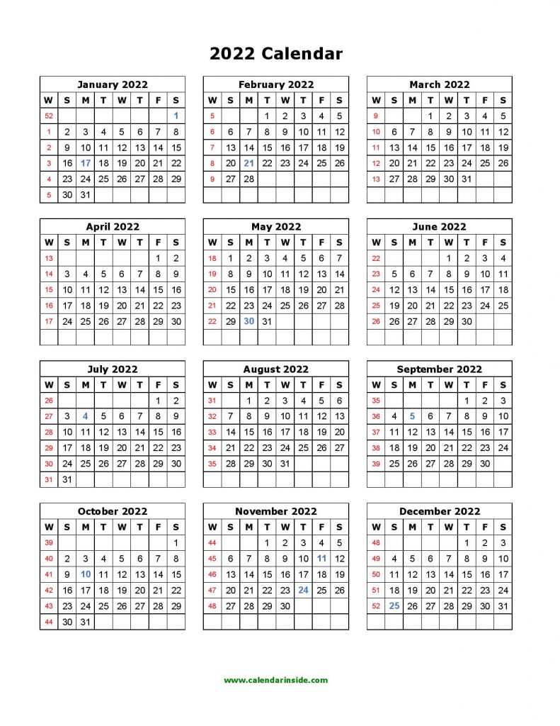 Printable 2022 Calendar Template PDF Word Excel