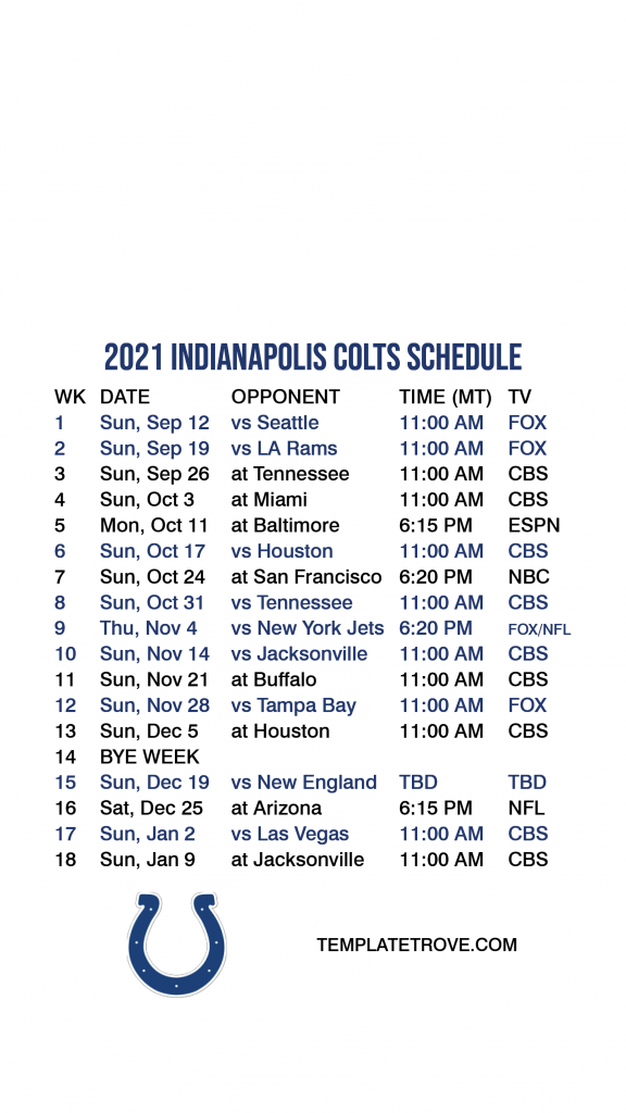Printable Colts Schedule 2022 2023 Printable Schedule