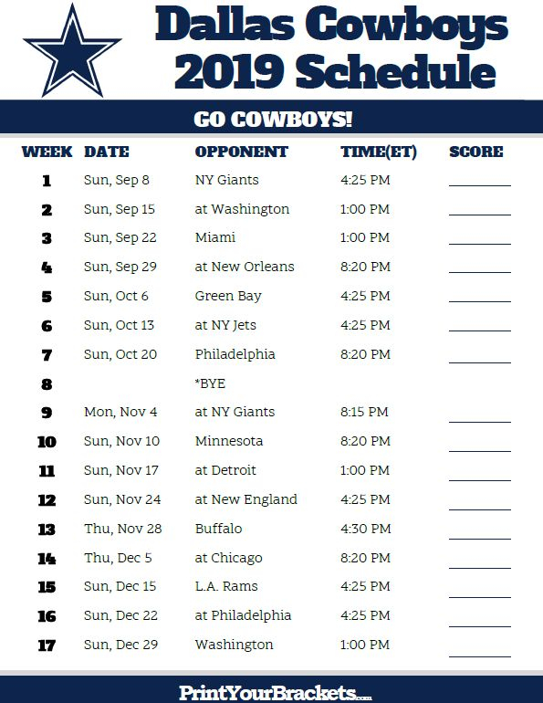 Printable Dallas Cowboys Schedule 2021 Project 