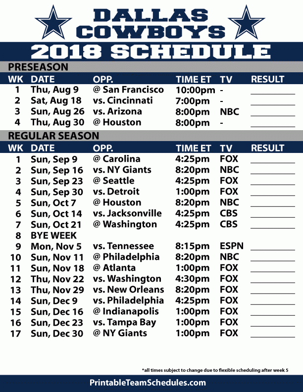 Printable Dallas Cowboys Schedule That Are Invaluable 