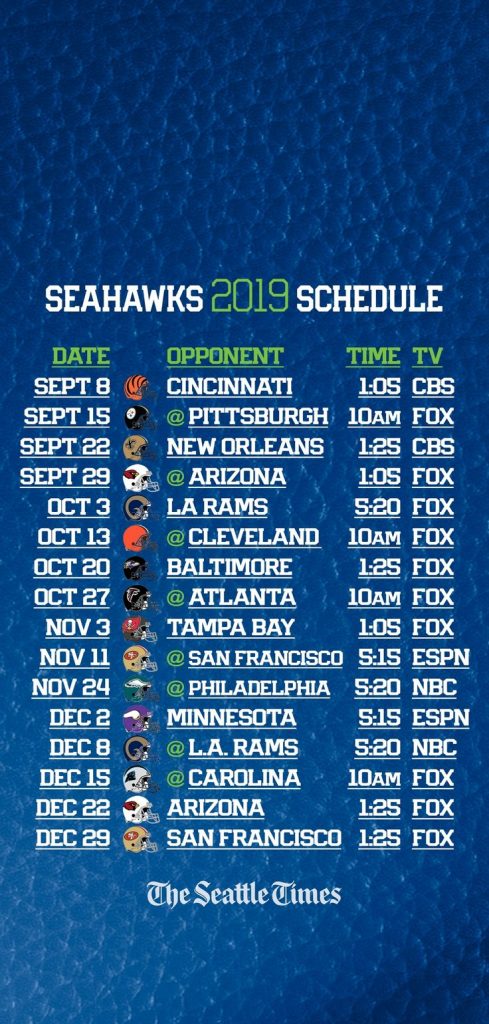 Printable Seahawks Schedule Tv 2019 2020