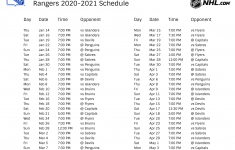 Rangers Printable Schedule NHL 1