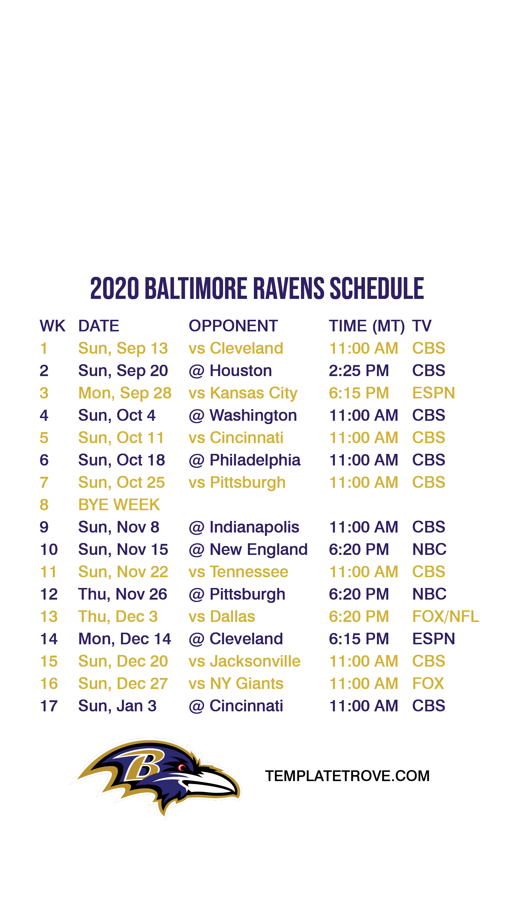 Ravens 2022 Schedule Printable Schedule 2022