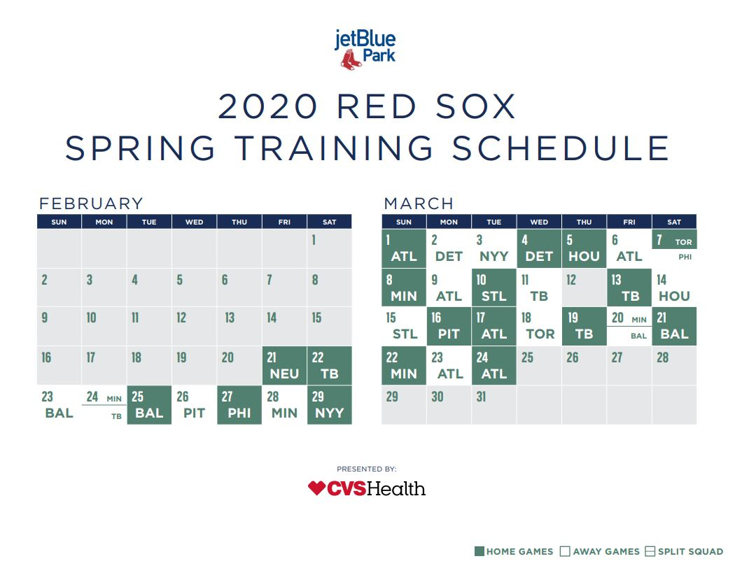 Red Sox Spring Training Schedule Boston Reveals 2020 