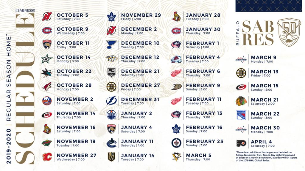 Sabres Announce 2019 20 Regular season Schedule NHL