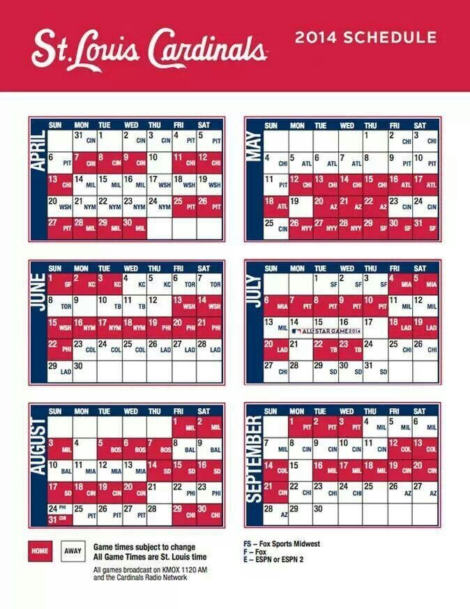 Schedule St Louis Cardinals Baseball Stl Cardinals 
