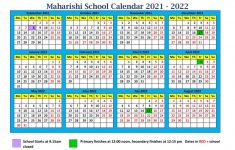 School Calendar 2021 2022 Maharishi School