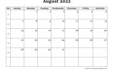 Simple August Calendar 2022 Large Box On Each Day For