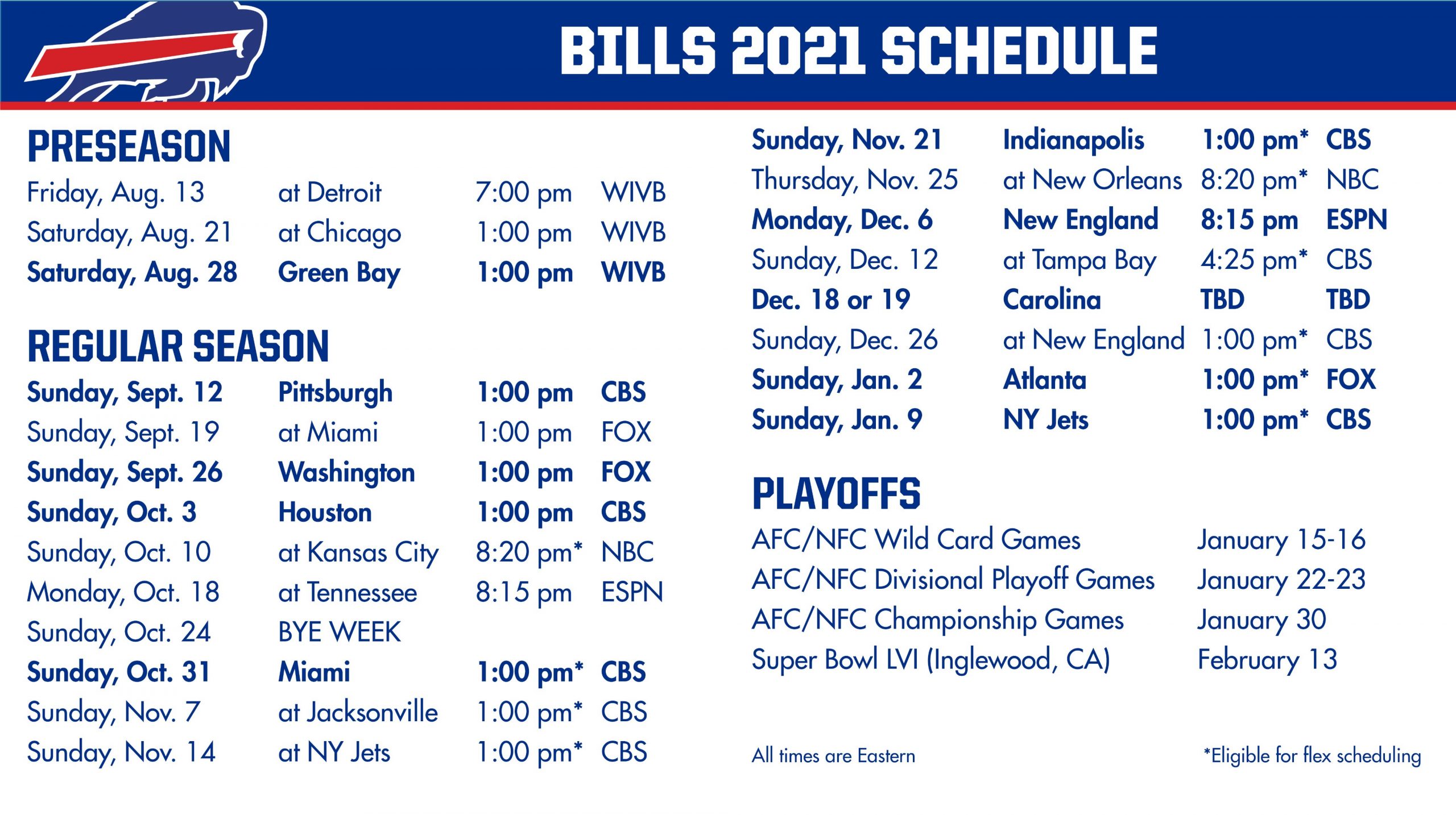 Steelers Browns And Bills Release Schedules For 2021 2022 
