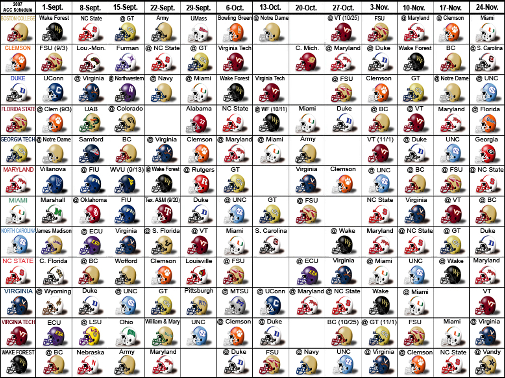 The ACC Helmet Schedule Tar Heel Blog