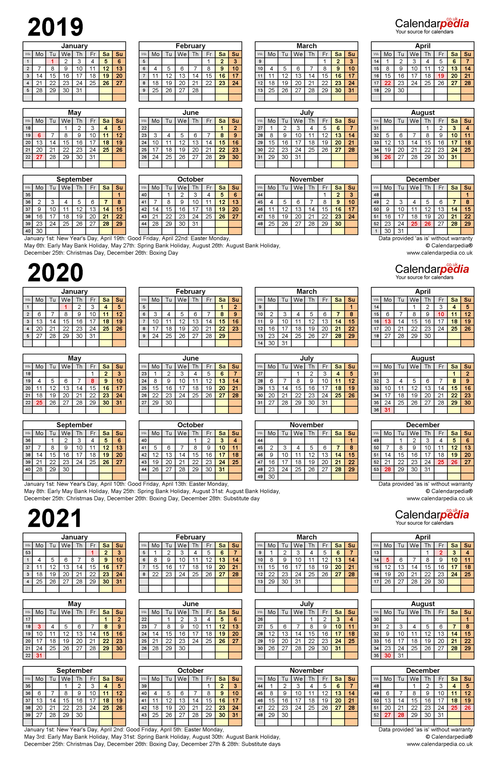Three Year Calendar 2021 Calendar Printables Free Blank