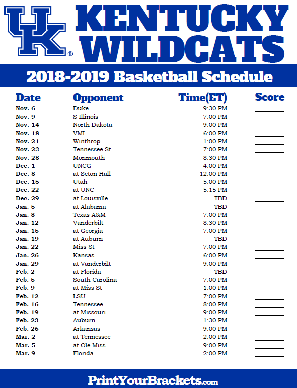 University Of Kentucky Basketball Schedule 2019 20 