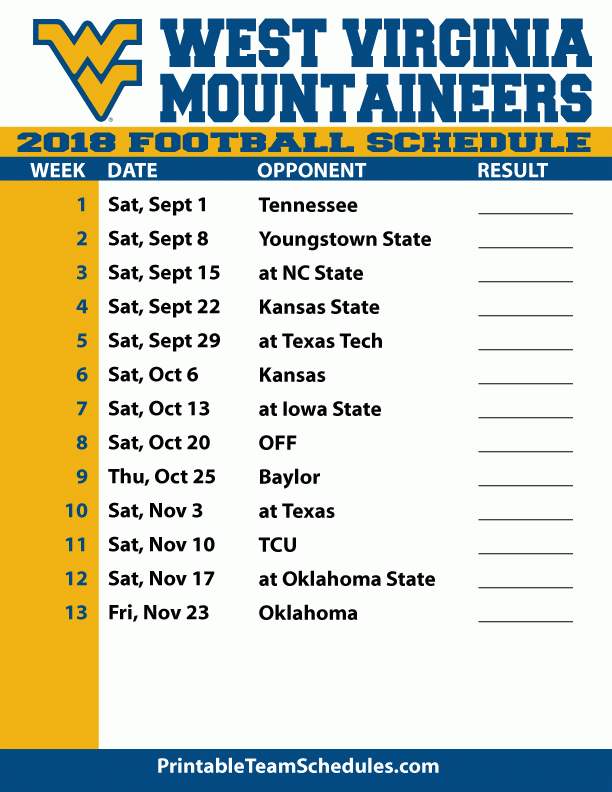 Wvu Football Schedule 2022 Printable Printable Schedule