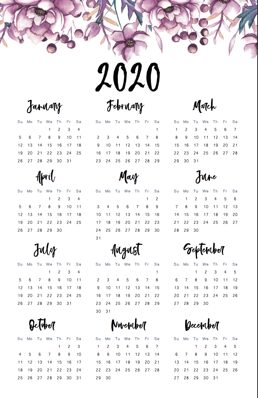 20 Calendar 2020 Aesthetic Free Download Printable 