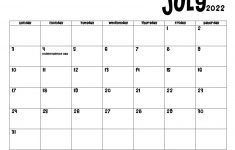 20 July 2022 Calendar Printable PDF US Holidays