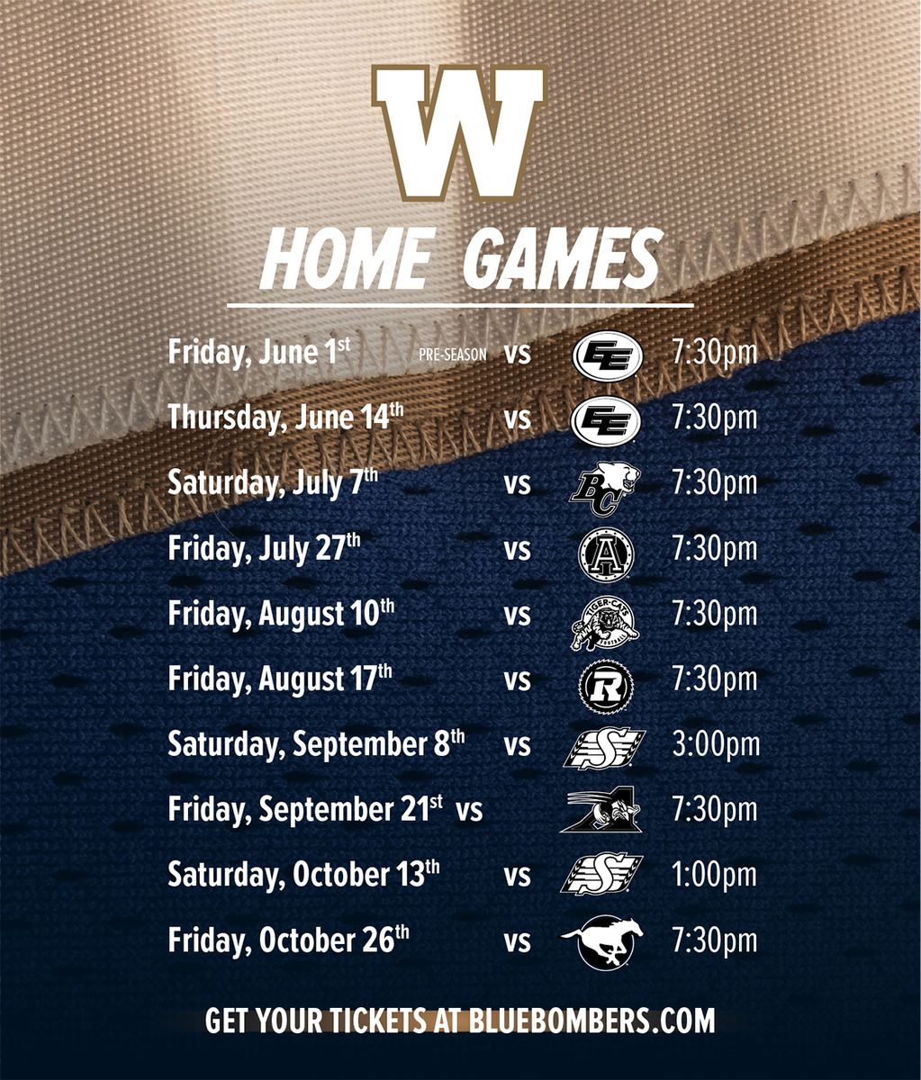 2018 Blue Bomber And CFL Schedule