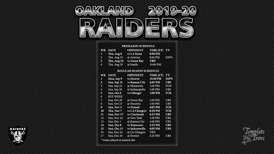 2019 2020 Oakland Raiders Wallpaper Schedule