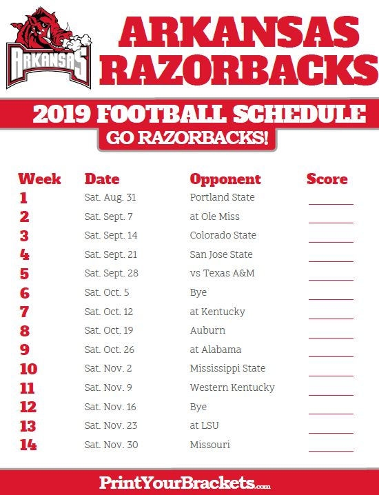 2019 Arkansas Razorbacks Football Schedule Arkansas 