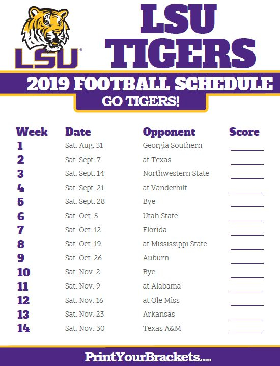 2019 LSU Tigers Football Schedule Lsu Tigers Football 