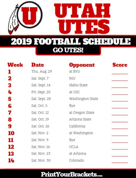 2019 Utah Utes Football Schedule Utah Utes Football 