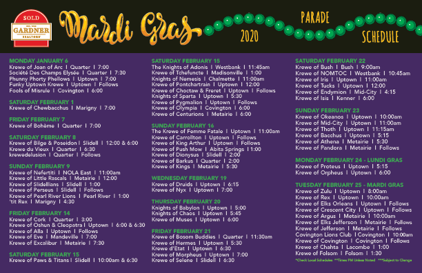 2020 Mardi Gras Parade Schedules