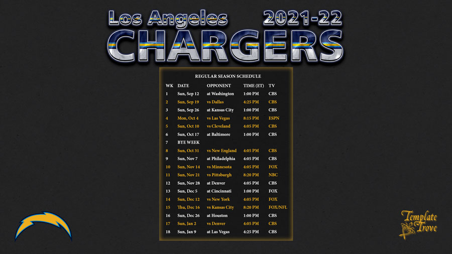 2021 2022 Los Angeles Chargers Wallpaper Schedule