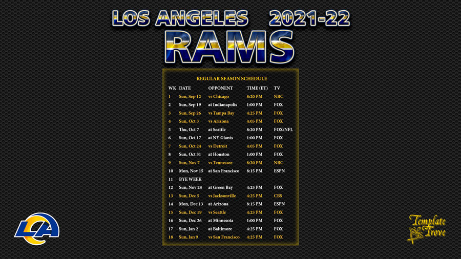 2021 2022 Los Angeles Rams Wallpaper Schedule