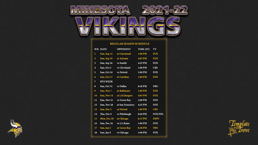 2021 2022 Minnesota Vikings Wallpaper Schedule