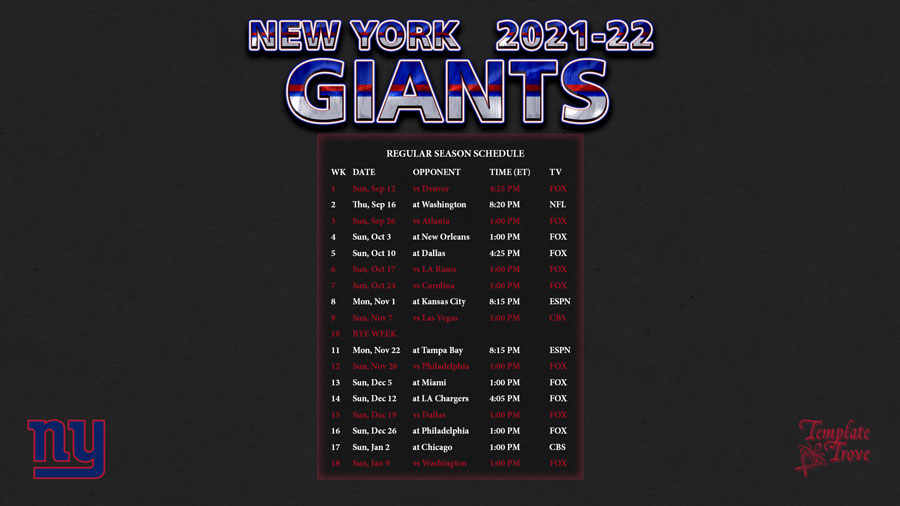 2021 2022 New York Giants Wallpaper Schedule Printable 