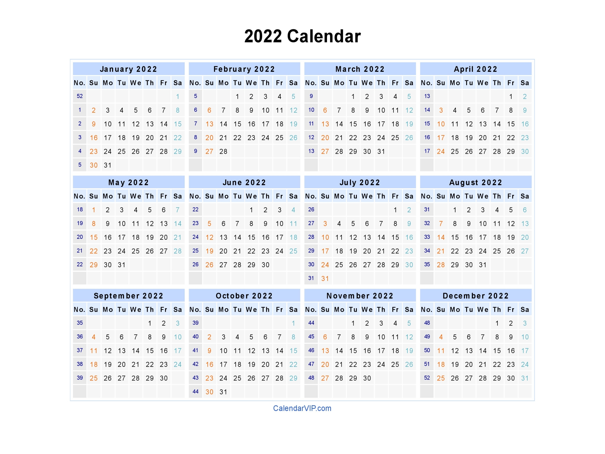 2022 Calendar Blank Printable Calendar Template In PDF 