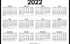 2022 Calendar Printable Free Horizontal Black HD