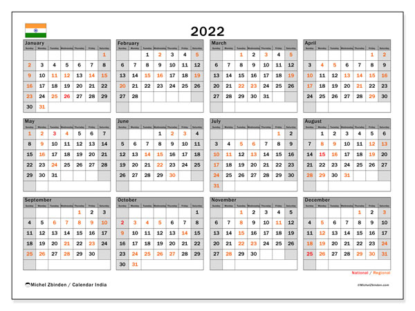 2022 Calendars Public Holidays Michel Zbinden EN