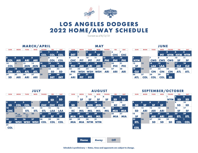 2022 Los Angeles Dodgers Schedule Details Opening Day Vs
