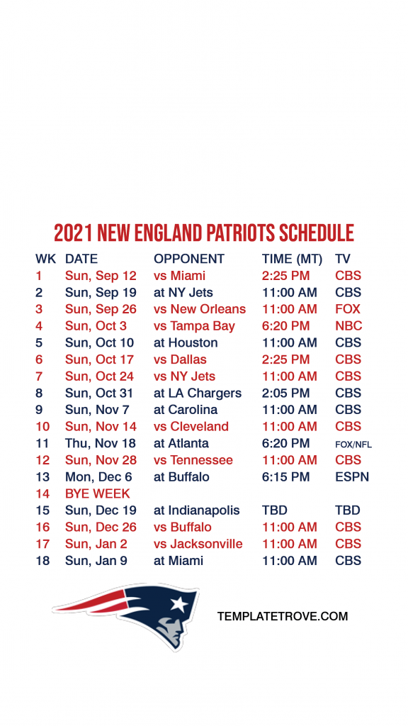 2022 Patriots Schedule Pdf Printable Patriots Schedule