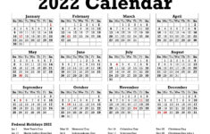 35 2022 Calendar Printable PDF Monthly With Holidays