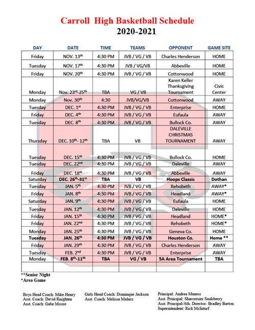 Basketball Boys 2020 2021 Schedules