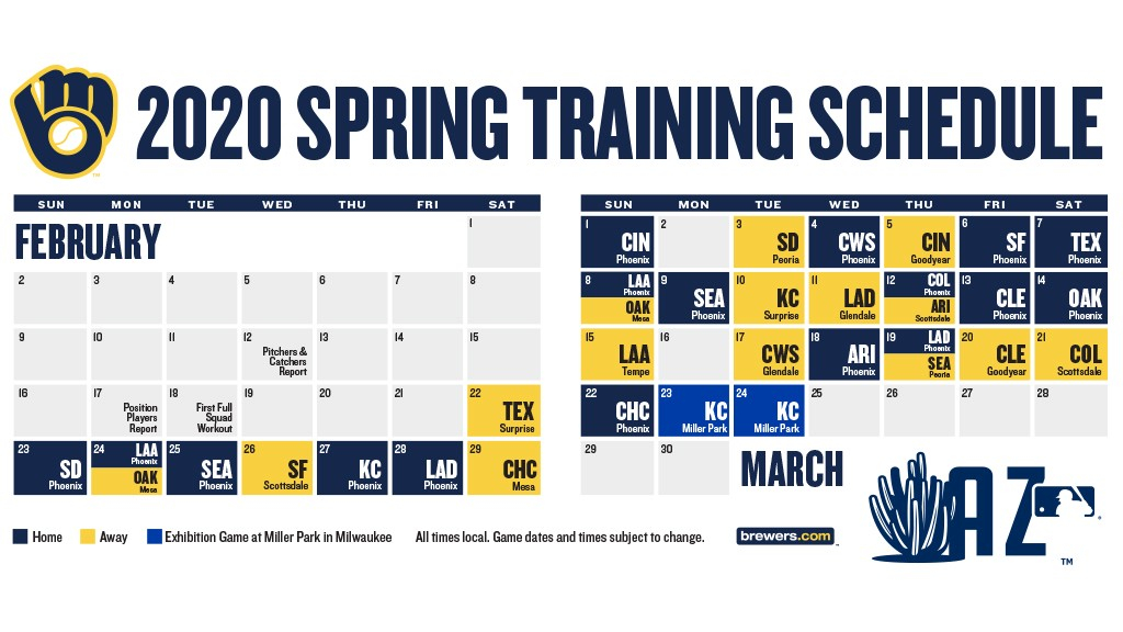 BREWERS ANNOUNCE 2020 SPRING TRAINING SCHEDULE By 