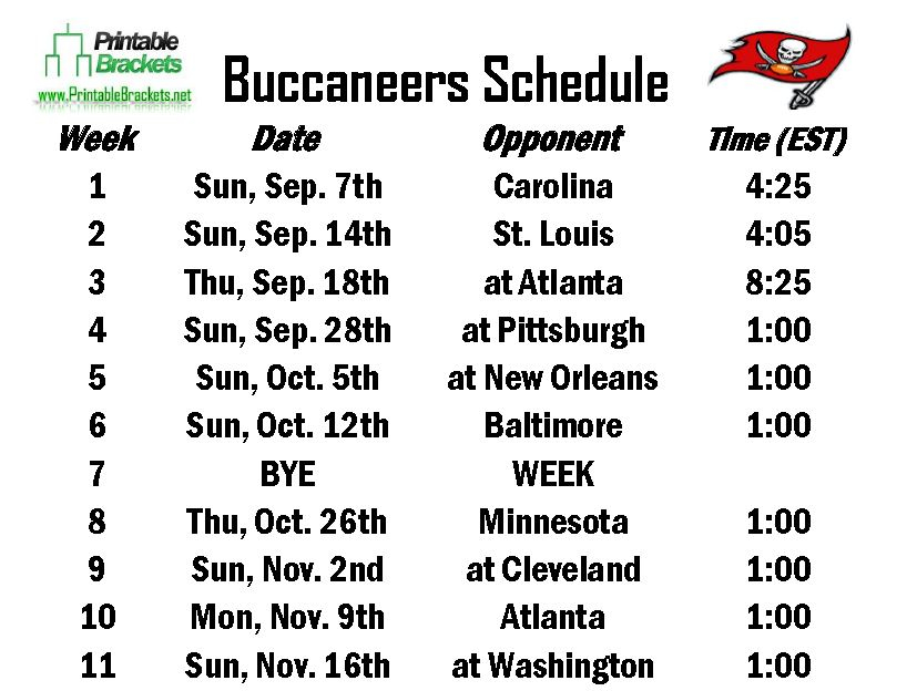Buccaneers Schedule Tampa Bay Buccaneers Schedule