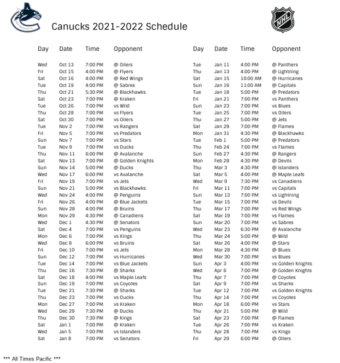 Canucks Schedule Canucks Release 2018 19 Television 