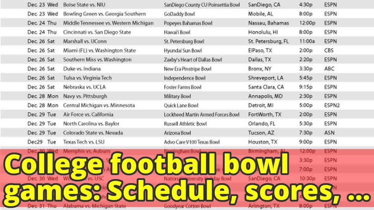 College Football Bowl Games Schedule Scores Times TV 
