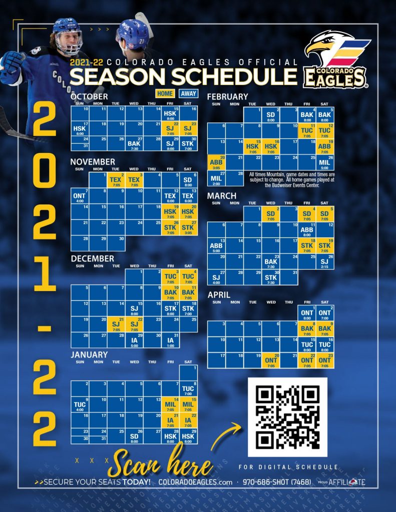 Colorado Eagles Announce 2021 22 Regular Season Schedule