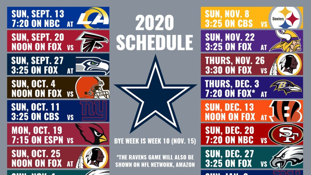 Dallas Cowboys Schedule 2020 2020 Printable Avnitasoni