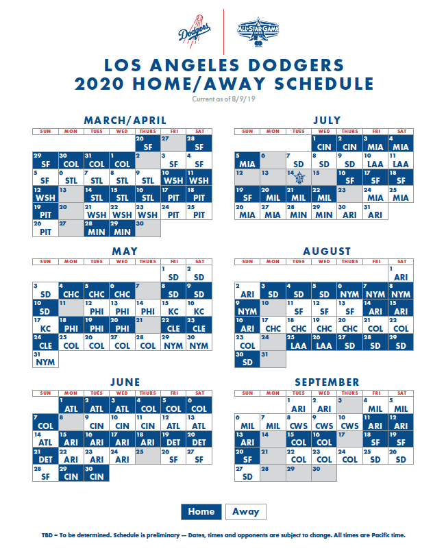 Dodgers 2020 Schedule Announced Dodger Insider