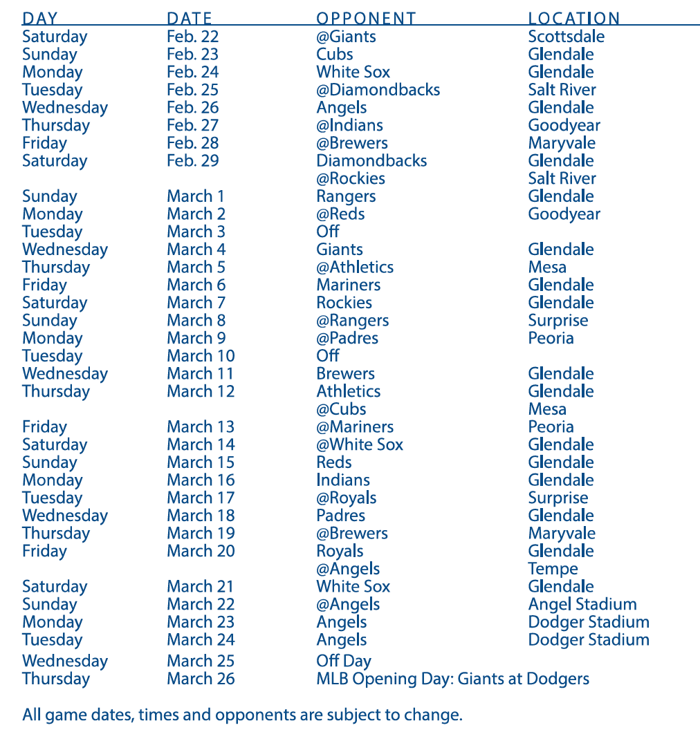 Dodgers 2020 Spring Training Schedule Announced By 