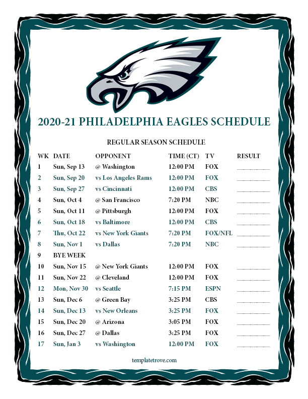 Eagles Schedule 2021 Eagles Schedule Announced And It s 