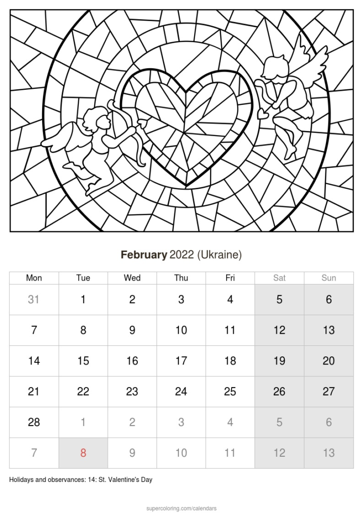 February 2022 Calendar Ukraine