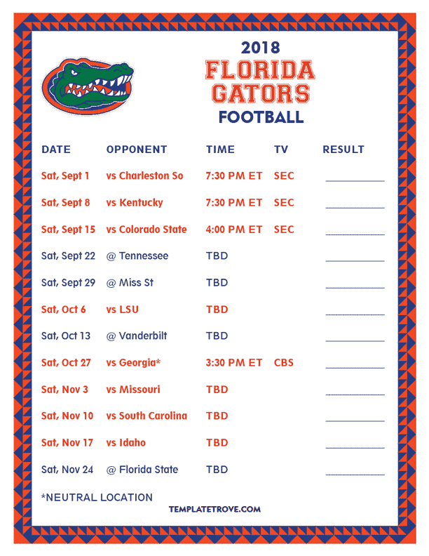 Florida Gators Football Schedule 2019 Florida Gators 