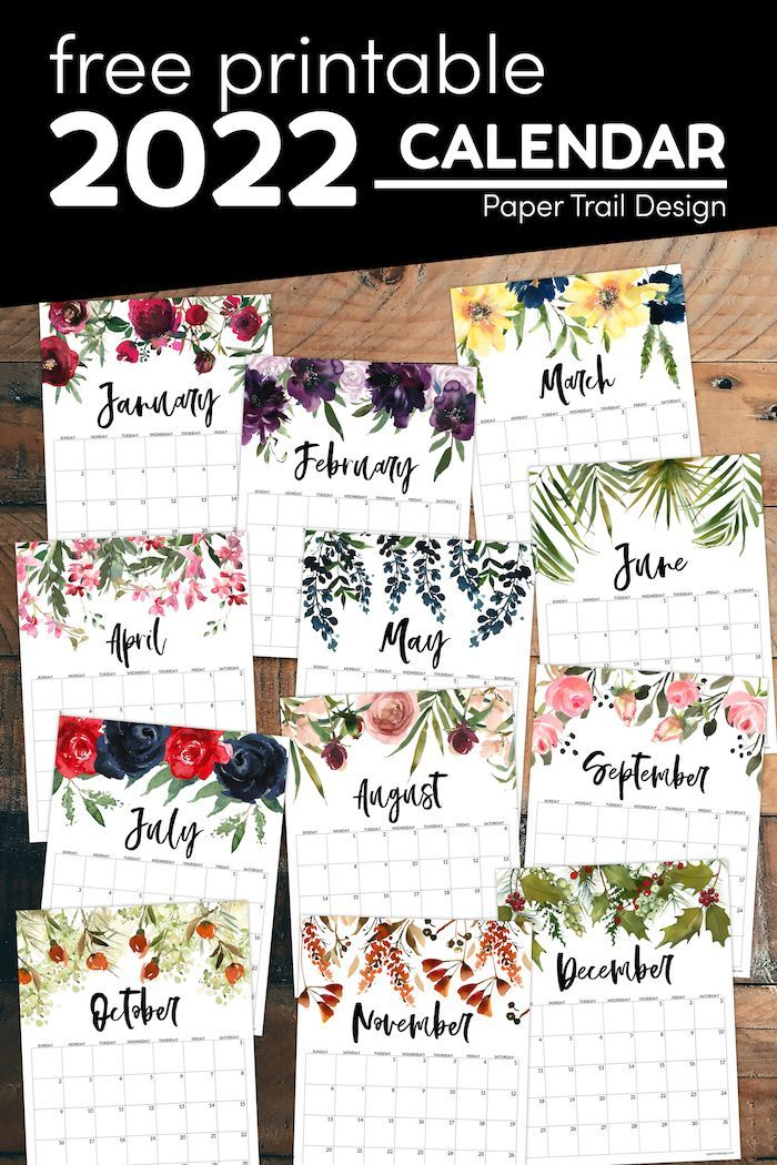 Free 2022 Calendar Printable Floral Paper Trail Design 